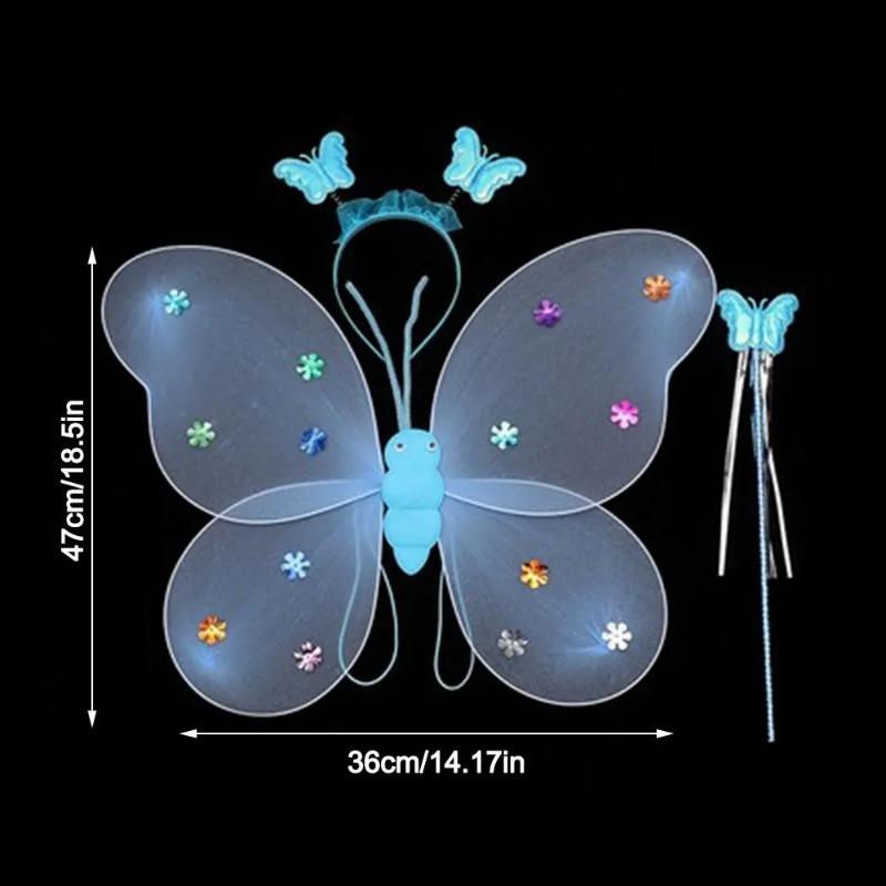 3Pcs/Set Kids Glitter Butterfly Headband Wings Wand Photography Outfit Children Fairy Tale Props