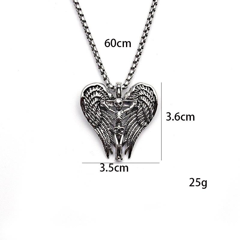 Titanium Angel Wings Skull Pendant Vintage Stainless Steel Cross Necklace Accessories For Men And Women