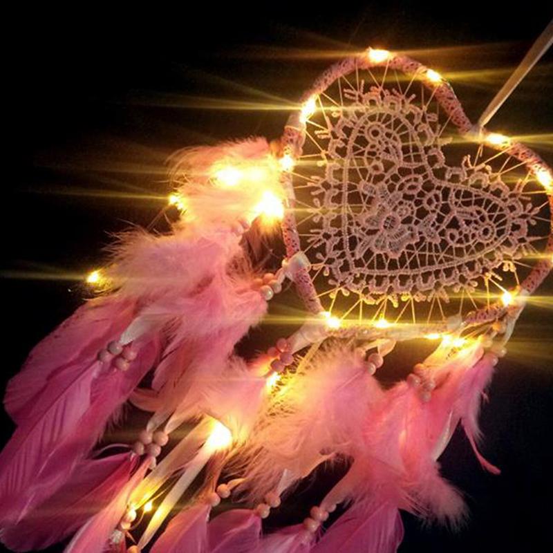 Fancy Dream Catcher With Led Light String Hollow Hoop Heart Shape Pendant Home