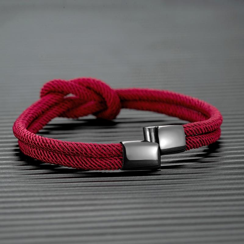 Herren Doppel-lagiges geknotetes Seilarmband für Damen Schwarzer Edelstahl Schieber Magnetverschluss Unendlichkeit Partner Schmuck