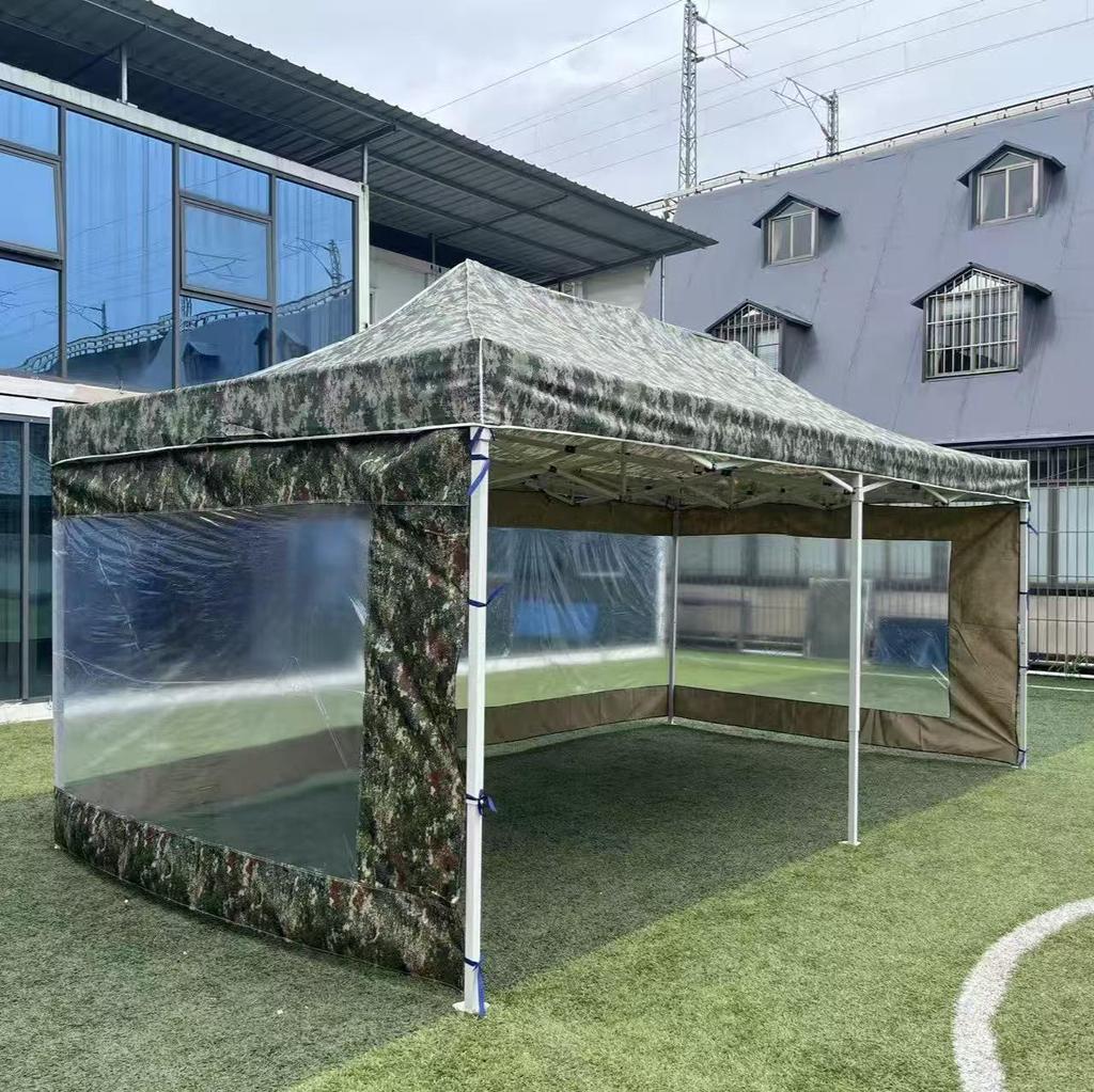 Camouflage Four-Corner Telescopic Tent with Side Walls – Cold Protection, Sun Shade, Waterproof Oxford Cloth