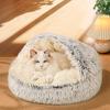 Fluffy Cat Cave Bed Round Warm Plush Cat Bed with Non-Slip Bottom Washable Covered Pet Calming Bed for Indoor Cats Small Dogs