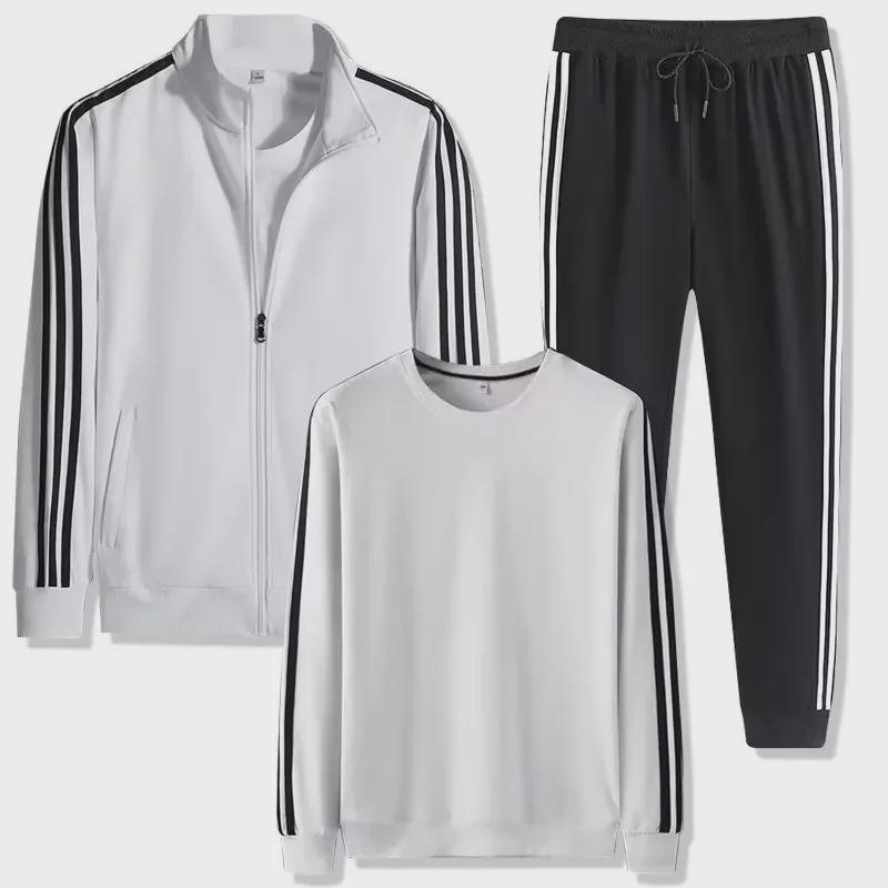Men's Three-Piece Casual Sports Suit: Spring/Autumn Running Jacket with Three-Stripe Design