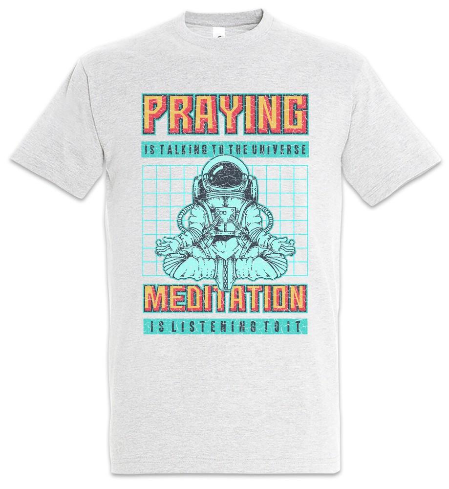 

Praying Versus Meditation T-Shirt Astronaut Space Planet Pixel Retro Yoga 4XL