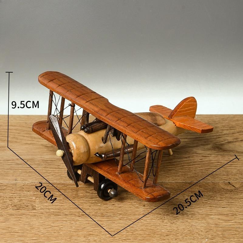 Vintage Wooden Airplane Decor Creative Retro Aircraft Model Handcrafted Ornament Stylish Desktop Accent for Home Office Living