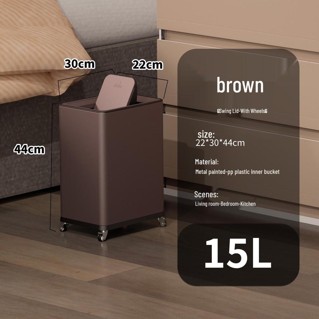 Einfacher Moderner Edelstahl-Mülleimer mit Rädern – Vertikaler Klappdeckel, Quadratisches Design für Küche & Wohnzimmer