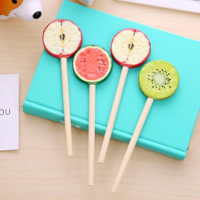Meyveli Lolipop Şeklinde Yazı için Jel Kalemler Kawaii Karpuz Siyah Mürekkepli Kalem Sevimli Kırtasiye Ofis
