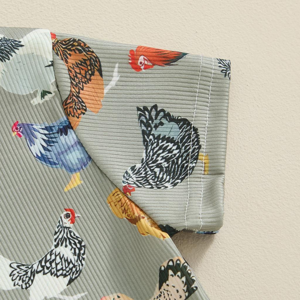 Infant Baby Summer Jumpsuit Cartoon Chicken Print Round Neck Short Sleeve Romper for Boys Girls