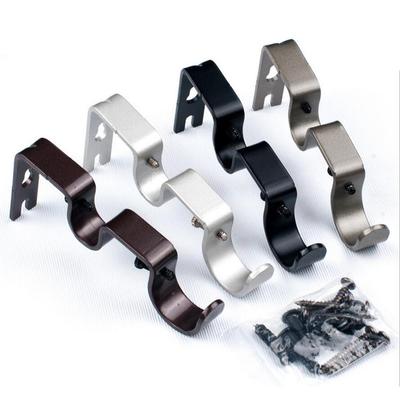 Set of Double Curtain Rod Brackets Adjustable Metal Holder Wall Mount for Window Treatment