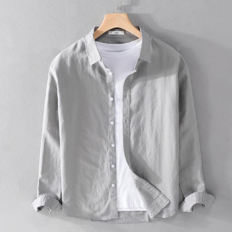 Men Spring Shirt Single Breasted Stand Collar Cardigan Shirt Long Sleeevs Loose Oversized Mid Length Men Fall