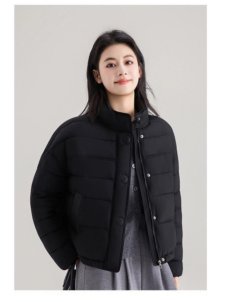 Women’s Short Quilted Stand Collar Windproof Warm Winter Jacket