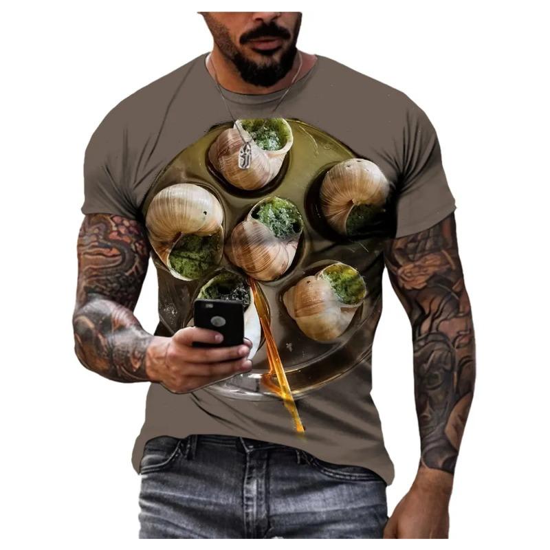 Summer Round Neck 3D Food Pattern Print Top Fashionable Casual Hip Hop Short Sleeved Men's T-shirts