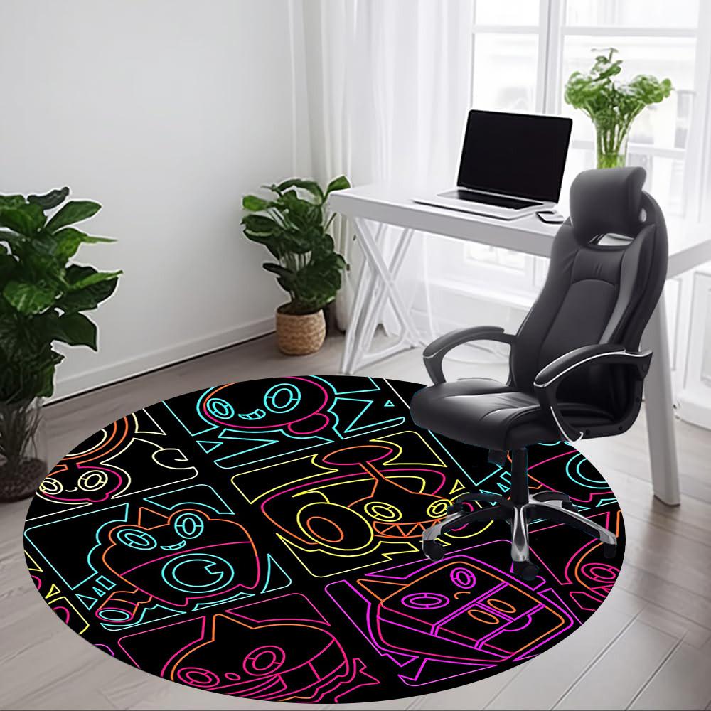 1pc Neon Characters cyber Office Round Area Rug, Indoor Mat Suitable For Office, Under Office Chairs Bedroom Living Room Home Decor, Room Deco