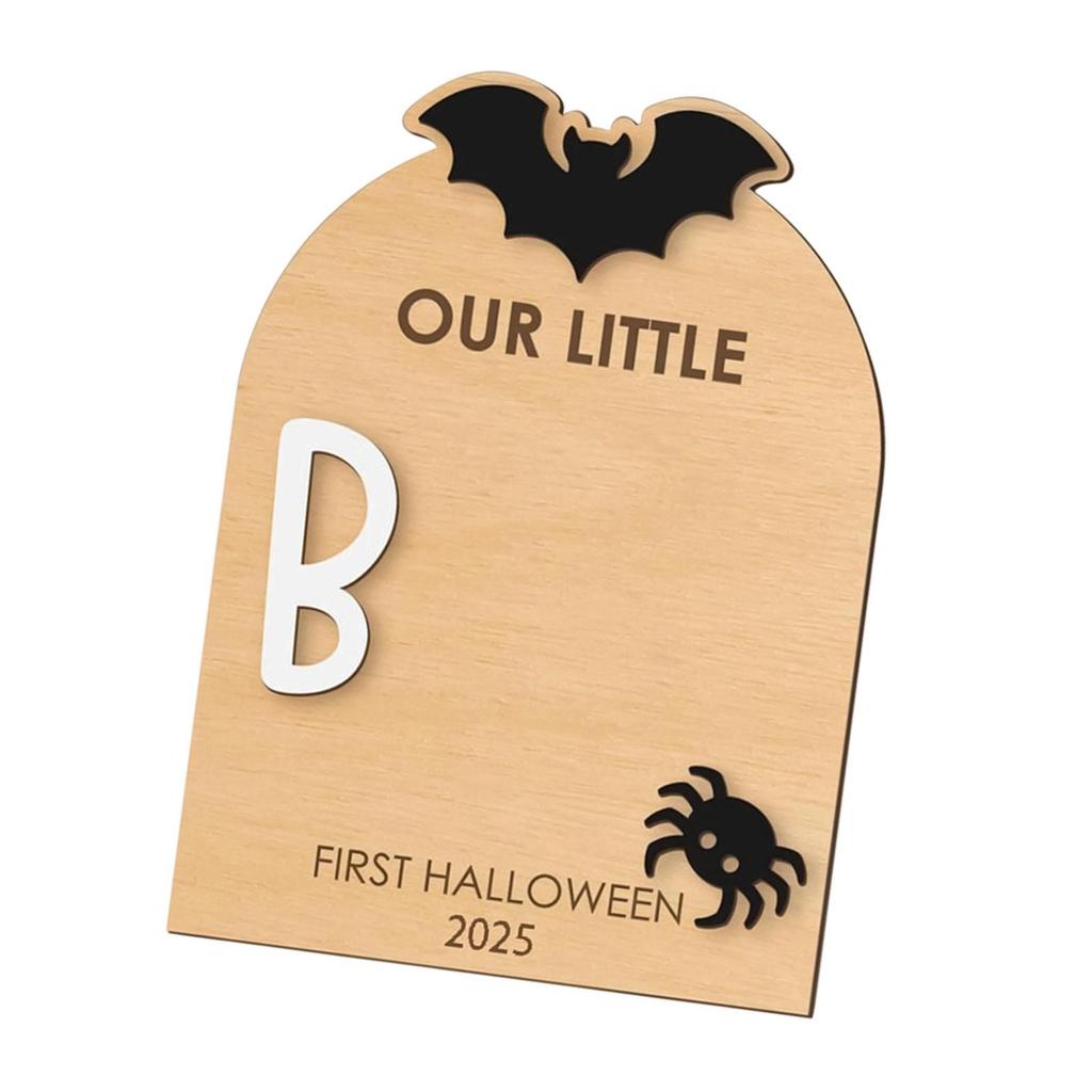Baby's First Halloween Footprint Plaque DIY,Nursery Gift Ornament Wooden Milestone Card for Home Party Art Craft Newborn Family