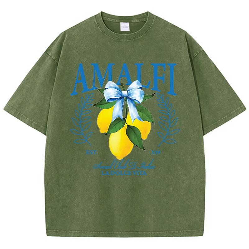 

Amalfi Est Ladolce Vita Lemon Prints Washed T Shirts Womens Cotton TShirt ONeck Comfortable Distressed Tops Summer Clothes S
