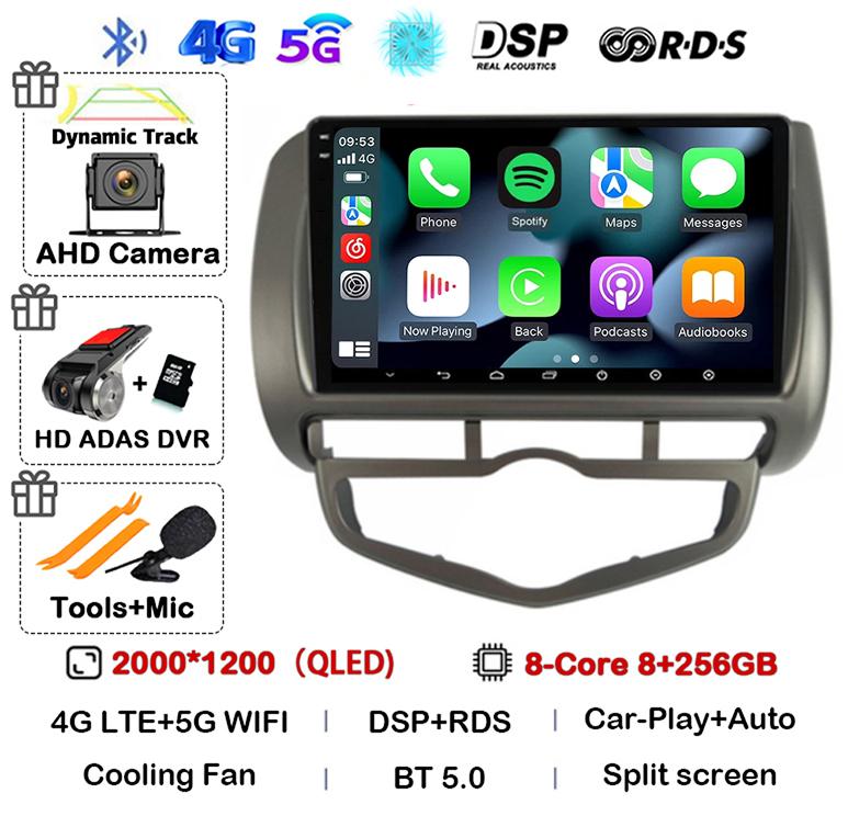 Android 14 Auto Carplay WIFI+4G For HONDA JAZZ City 2002 - 2007 HD 2 Din Car Radio Multimedia Video Player Stereo GPS 360 Camera