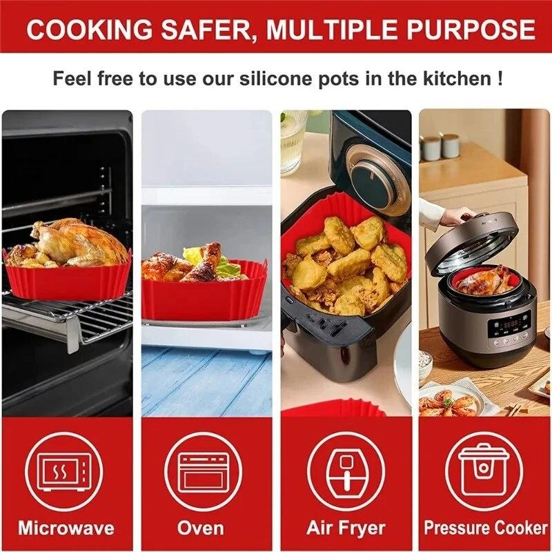 1/2PCS Square Silicone Air Fryer Liners - 8 Inch Reusable Air Fryer Pot - Air Fryer Accessories Air Fryer Inserts for 4 to 7 QT
