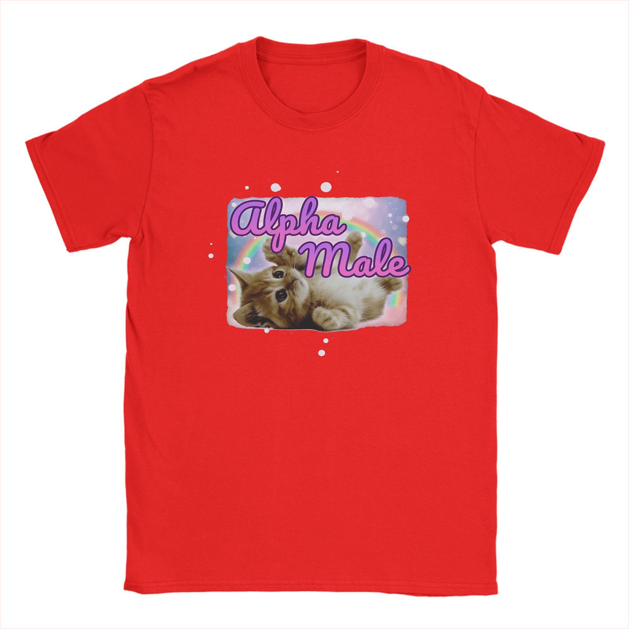 Men s Alpha Male Cat Kitten Funny Meme T Shirts  100% Cotton Tops Humorous Short Sleeve O Neck Tees 4XL 5XL T-Shirt S