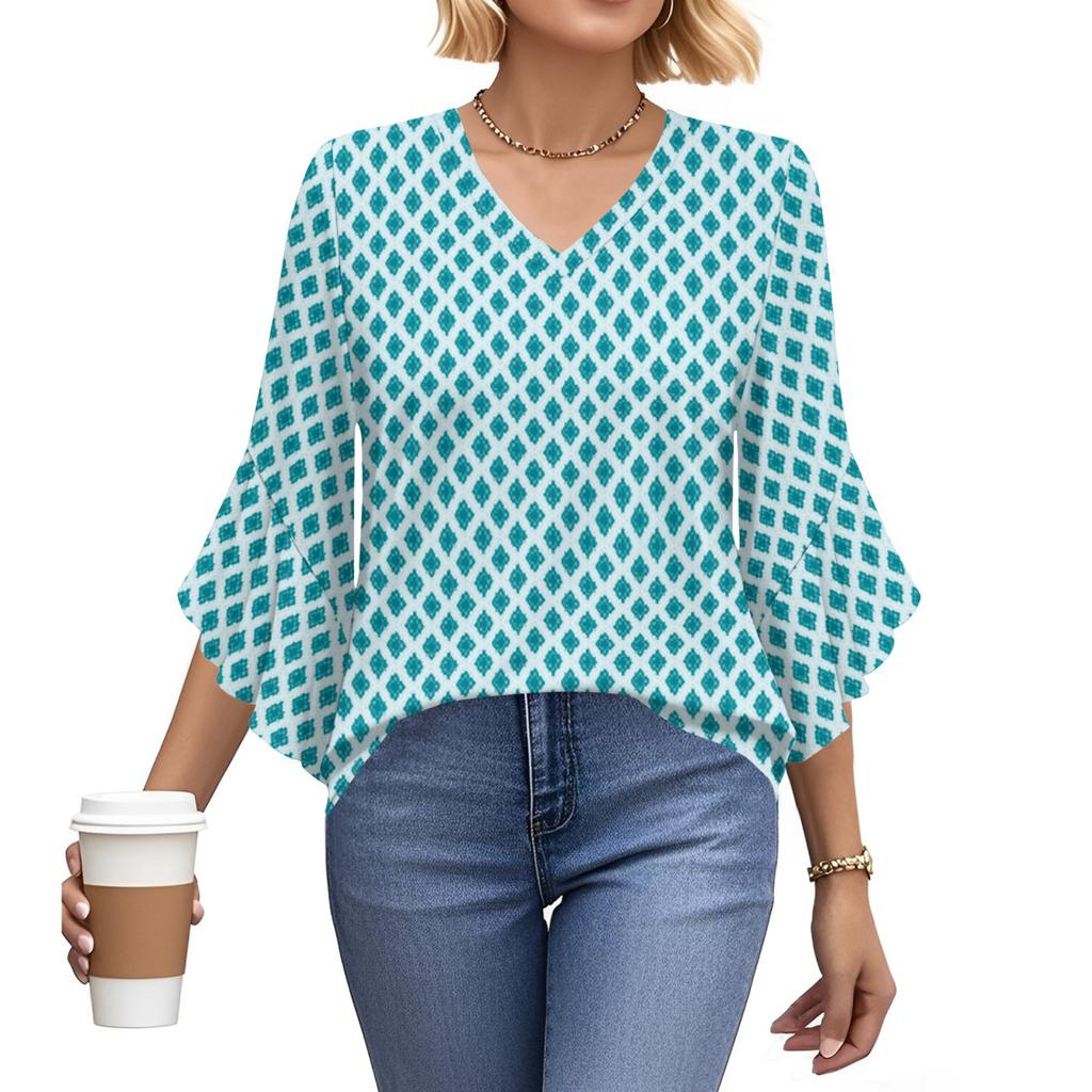 Blouses For Women Dressy Casual 3/4 Length Sleeve Womens Tops V Neck Tshirts Shirts With Flared Sleeve