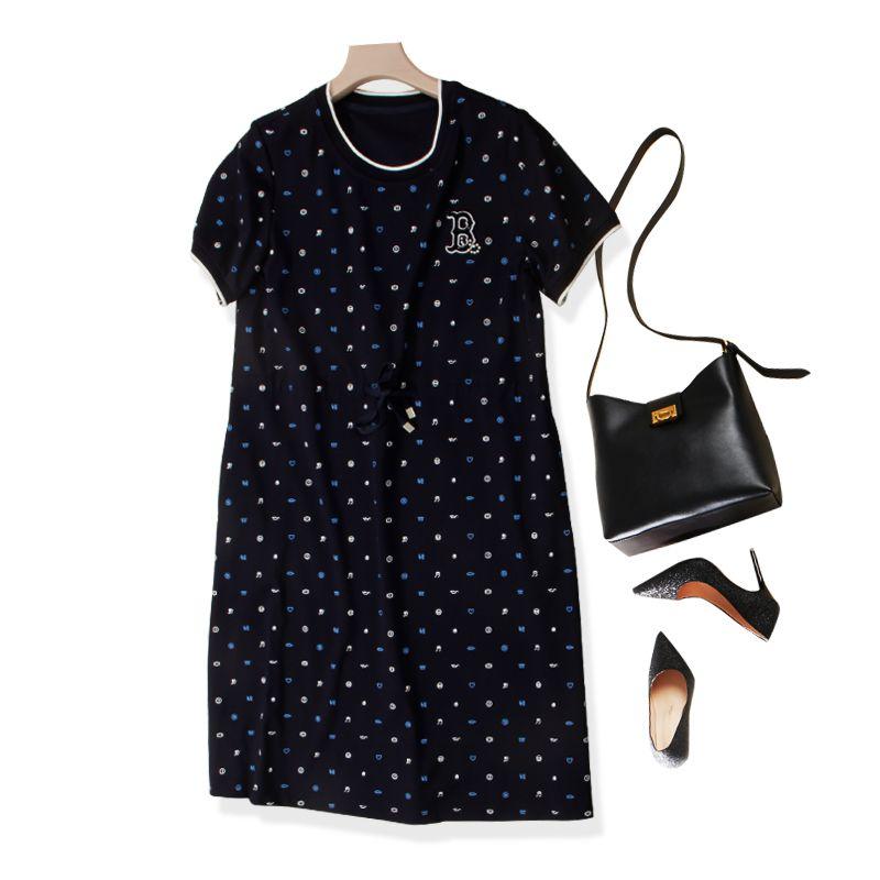 

Girls Preppy Casual Skirt! Shoelace H Version Shoulder Thread Edge Pressing Short Sleeve Dress Breathable Summer Anti-Wrinkle Non-Ironing Dark blue 4XL