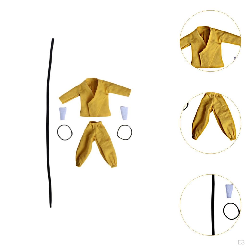 5 Pieces 1/12 Scale Top Coat with Pants Miniature Doll Clothes Arts Fighter Outfit Costume for 6"