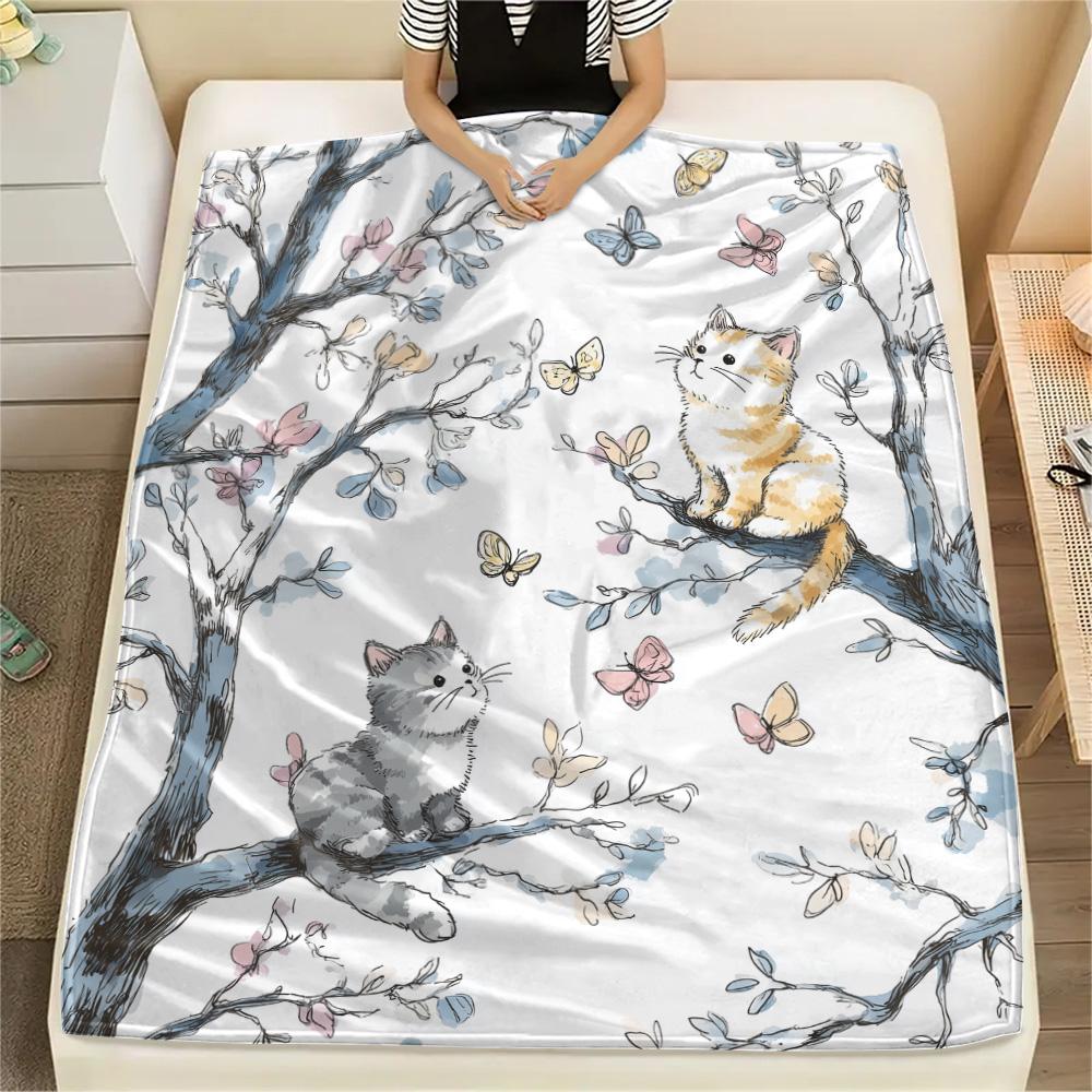 Cute Cats Print Flannel Blanket, High Quality Comfortable for All Seasons, Home Decor, Warmth and Comfort