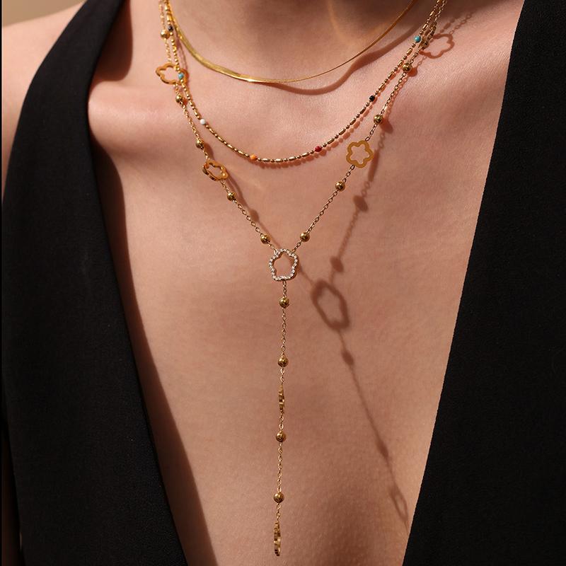 Premium Edelstahl Langes Halskettchen Trendiger Schweinenasen-Stil Y-Form Tropfen Anhänger Wasserdichte Halskette für Damen Mädchen Schmuck