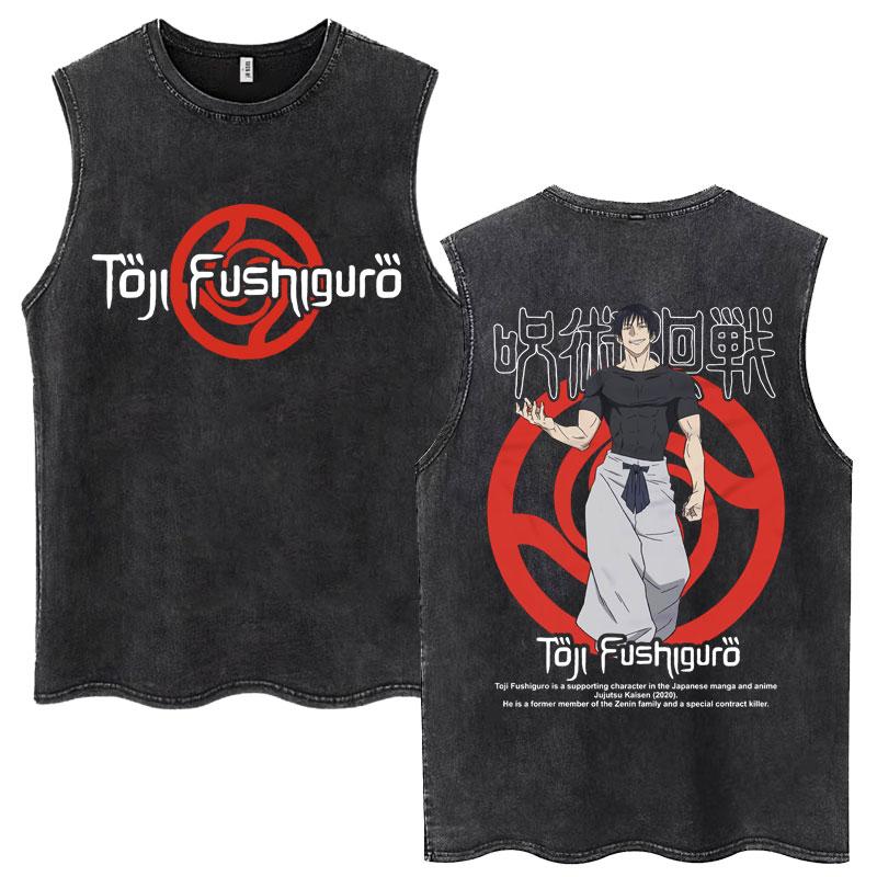 

Anime Jujutsu Kaisen Satoru Gojo Vintage Wash Tank Tops Men Women Classic Manga Cotton T Shirt Fashion Loose T-Shirt S