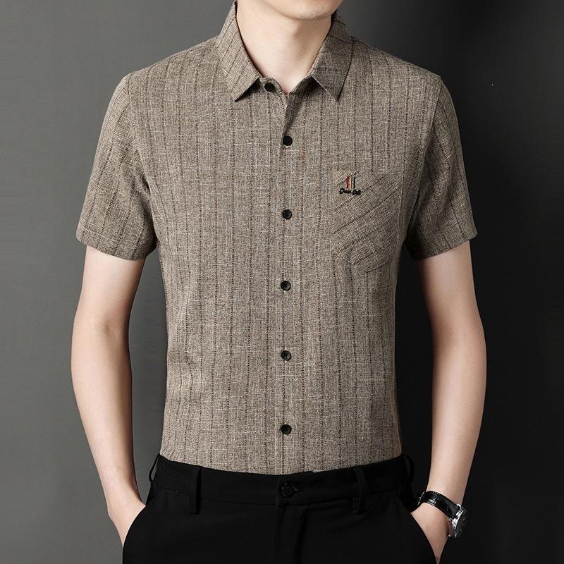 Summer Short-sleeved Slim-fit Shirt Men's Cotton and Linen Non-iron Business T-shirt Men
