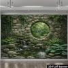 Enchanted Garden Banner with Pond, Mossy Rocks and Vines Photo Booth Background Cloth