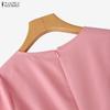 ZANZEA Women Casual Round Neck 3/4 Sleeve Elegant Blouse
