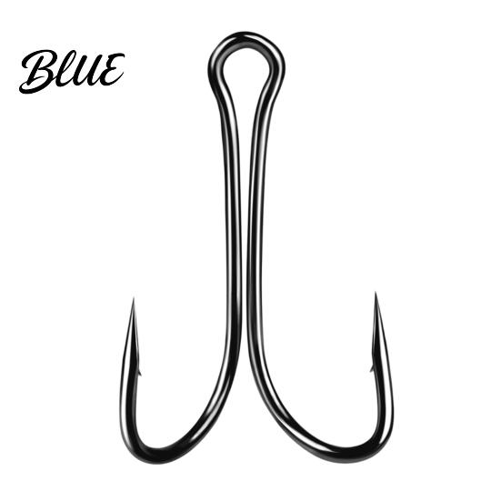 Durable Fishing Hook 50Pcs Classic Double Hooks High Carbon Steel Barbed Frog Sharp Open Shank Bait Hooks for Freshwater Saltwater