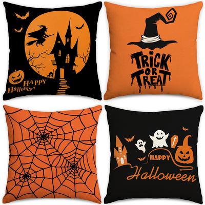 1Pc/4Pcs Halloween Pillow Cover, Halloween Witch, Ghost, Pumpkin Head, Living Room, Bedroom Sofa Decoration Cushion Cover