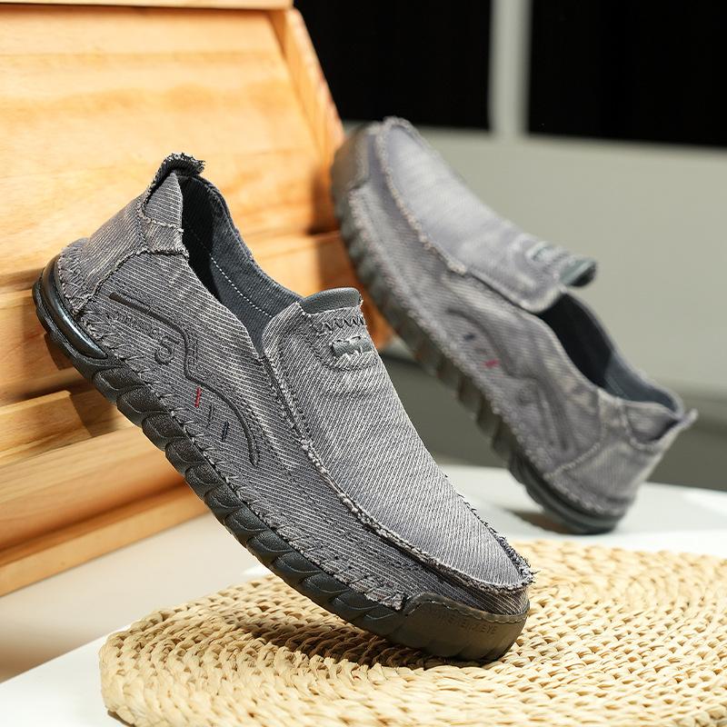 Large size casual hand-sewn, men's mesh breathable beef tendon walking shoes, foreign trade one-pedal lazy shoes