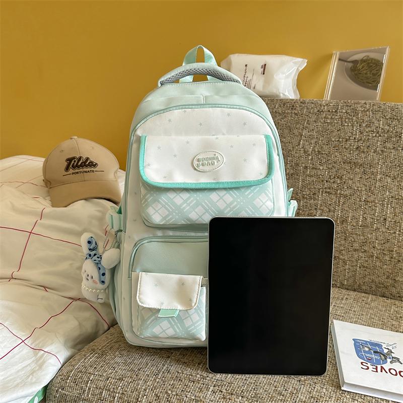 Printed Contrast Student Schoolbag Women's College Style Multi-Compartment Backpack