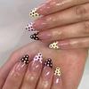24Pcs Medium Almond Shaped Press On Nails Glossy French Tip Colorful Polka Dot Fake Nails for Women Fall Winter