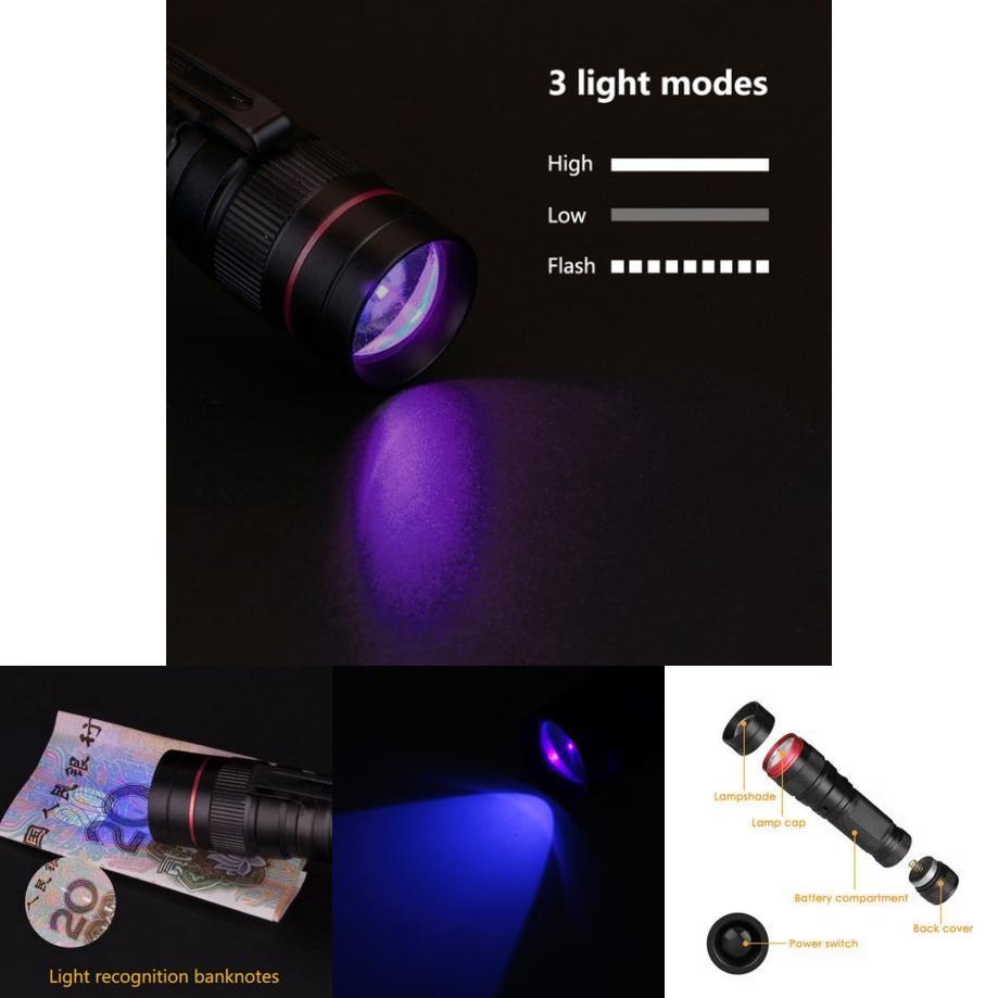 New Adjustable Led Uv Flashlight For Currency Verification Makeup Baby Items Fluorescent Detection Mini Uv Torch