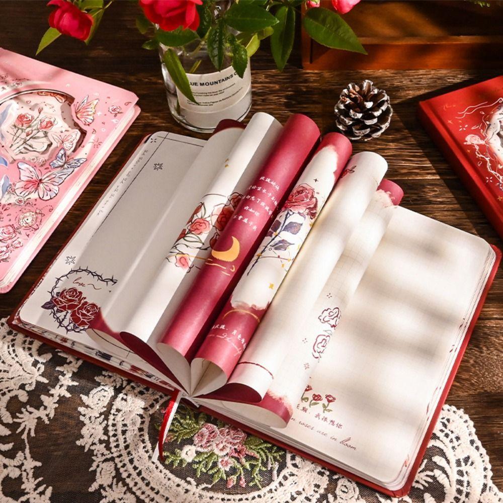 Color Pages Exquisite Diary Notebook Rose Style Romantic Diary Planner Retro Rose Notebook  School