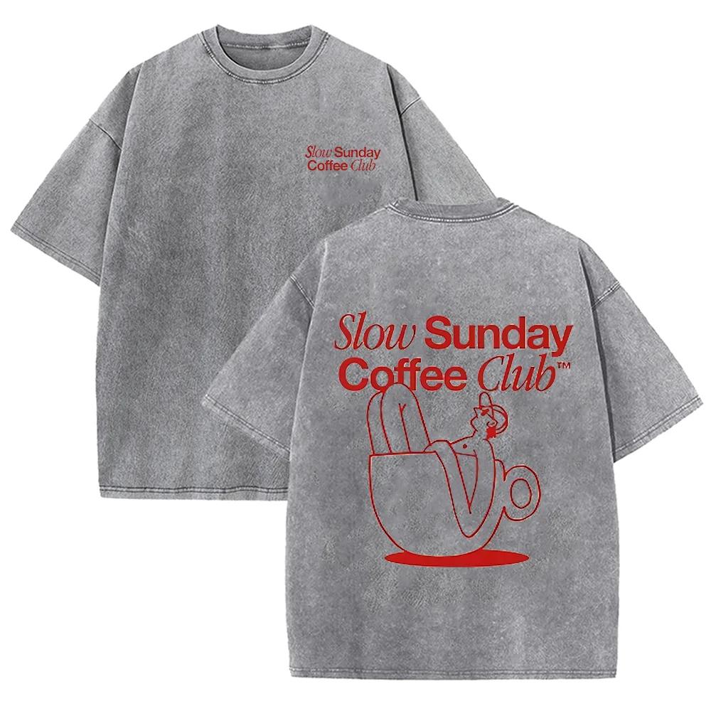 2026 Mens Tops Slow Sunday Coffee Club Funny Meme T Shirts Men Retro Fashion Cotton Tshirt Unisex Harajuku Aesthetic Clothing T