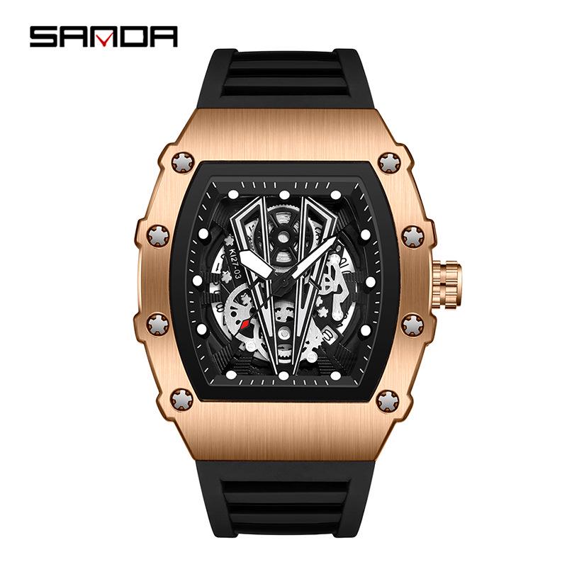 Sanda 7045 Men s Skeleton Watch: Trendy, Luminous, with Calendar