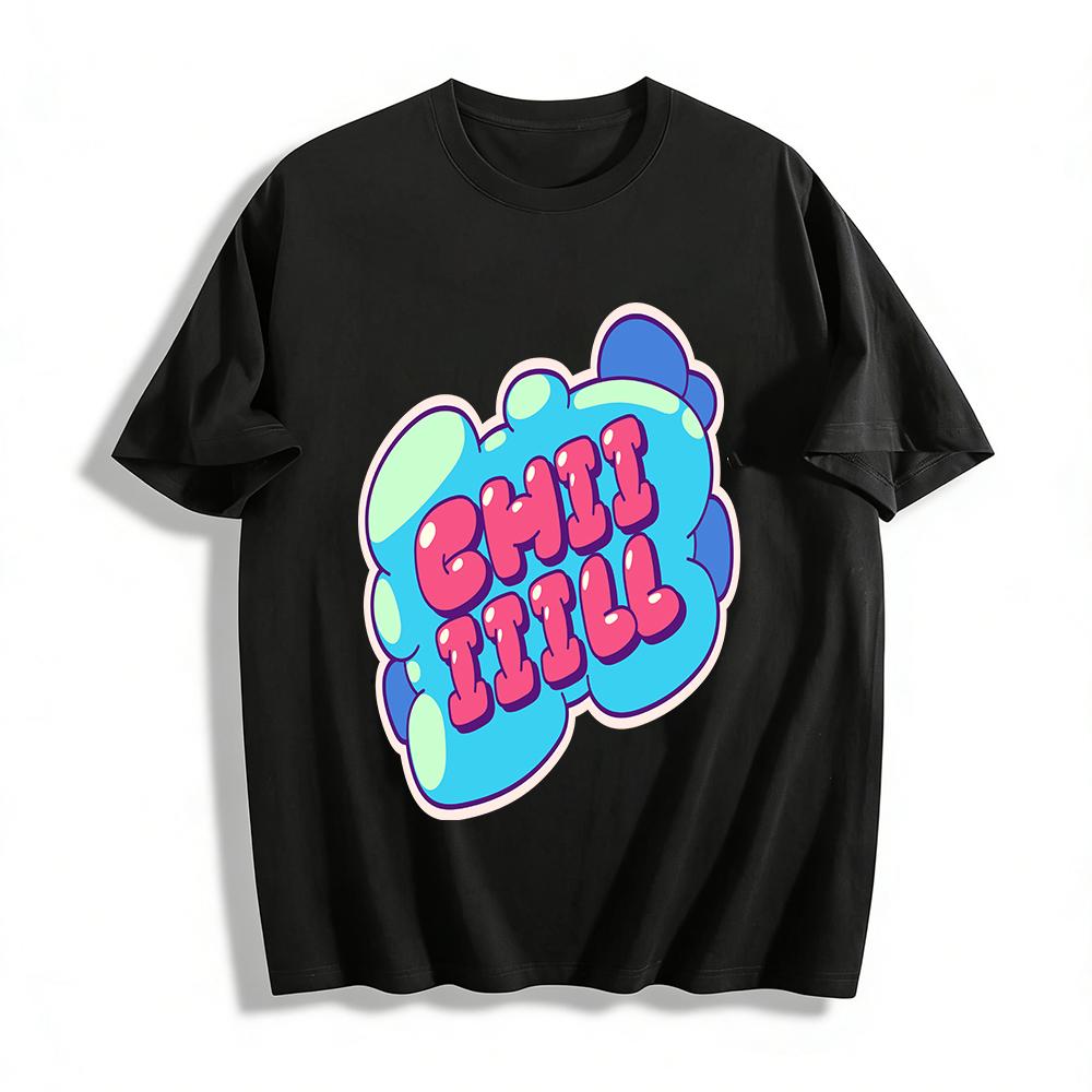 

Fun CHII IIILL Letter Print T-Shirt Casual Loose Fit Unisex Daily Wear Tee Top Pure cotton T-shirt XXS