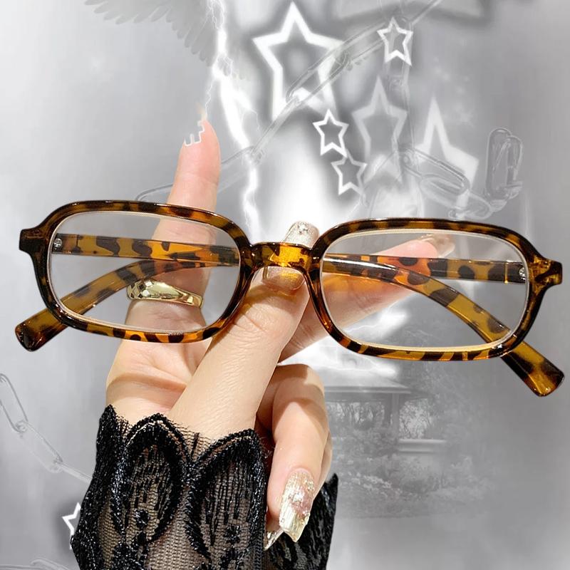 Y2K Printed Square Frame Glasses Women Men Retro Anti Blue Light Trends Eye Protection Eyewear Transparent Leopard Print Glasses