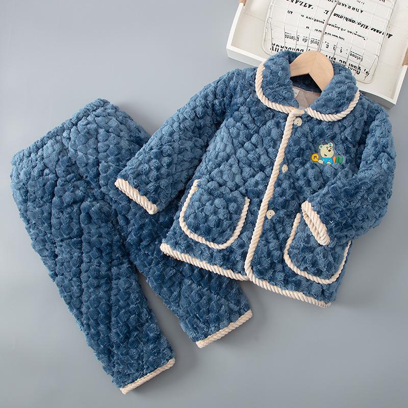 Children's Winter Flannel Pajamas: Thick Coral Fleece, Three-Layer Quilted, Parent-Child Matching Set