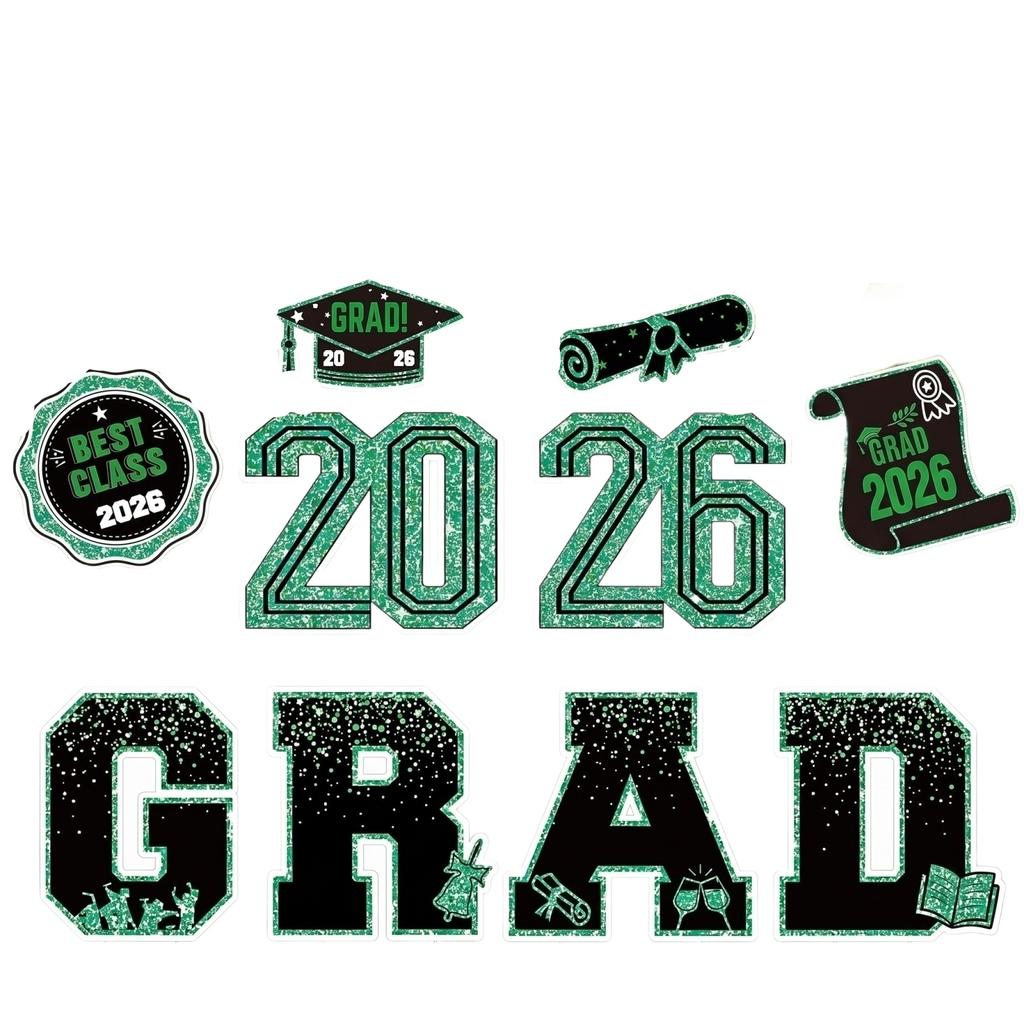 Class of 2026 Graduation Banner Set with Decorative Letters Numbers and Diploma Shaped Cutouts for Party Decor