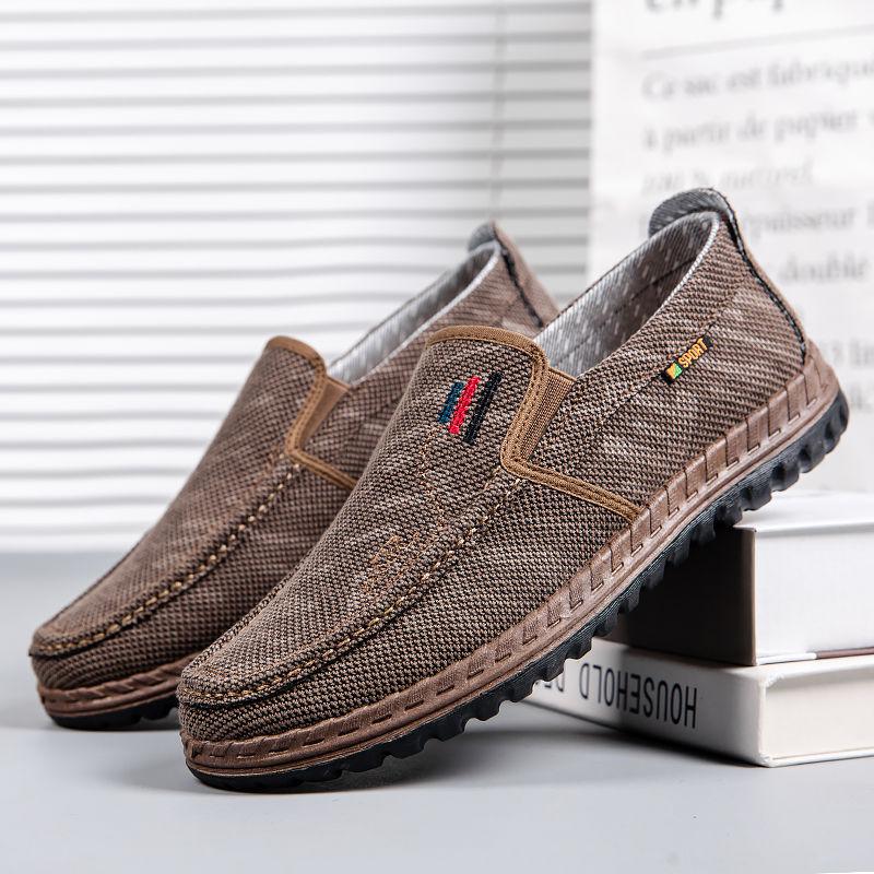 Sapatos De Pano Masculinos Antigos De Pequim Primavera Outono Respirável Fundo Macio De Meia-Idade E Idosos Pai Sapatos Antiderrapantes Sapatos De Lona Casuais