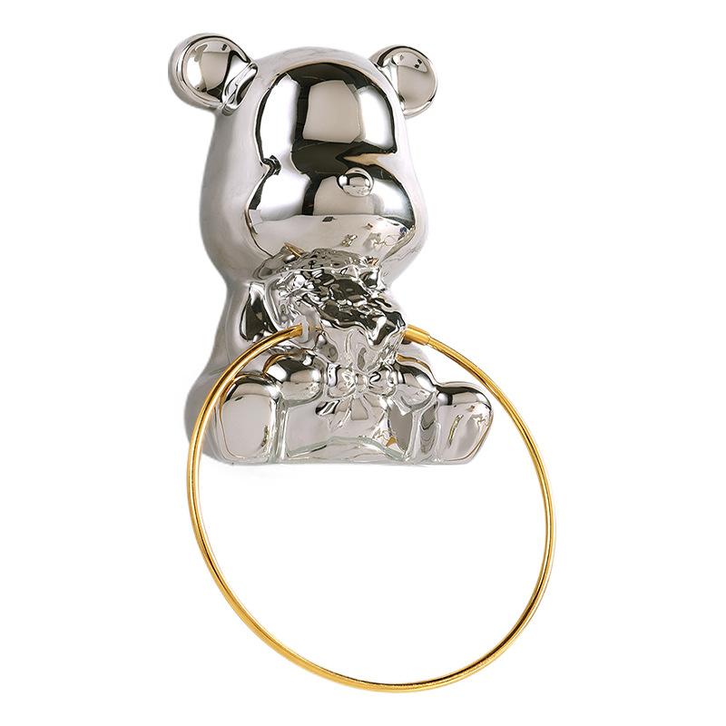 Little Bear Soap Dish Creative Bathroom Wall Hanging Ceramic Towel Holder and Hook Modern Home Decoration Bathroom Accessories
