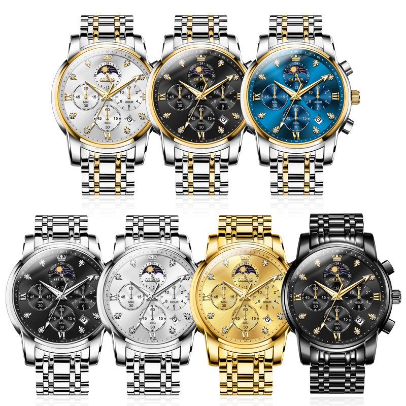 OLEVS Herrenuhr Original Modemarke Quarzuhr Wasserdicht Mondphase Multifunktionale Chronograph Luxus Männer Geschenk Neu