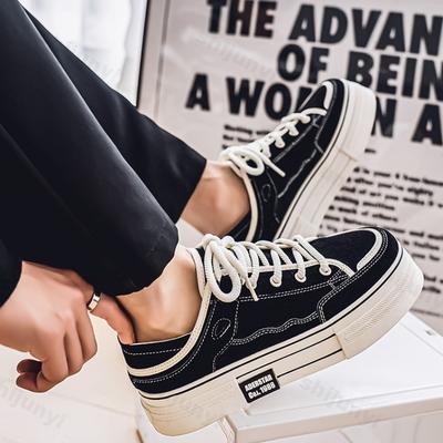Men's Platform Canvas Shoes Spring Autumn New Height Increase Non Slip Half Slippers Comfortable Fashion Cross Tied Casual Flats