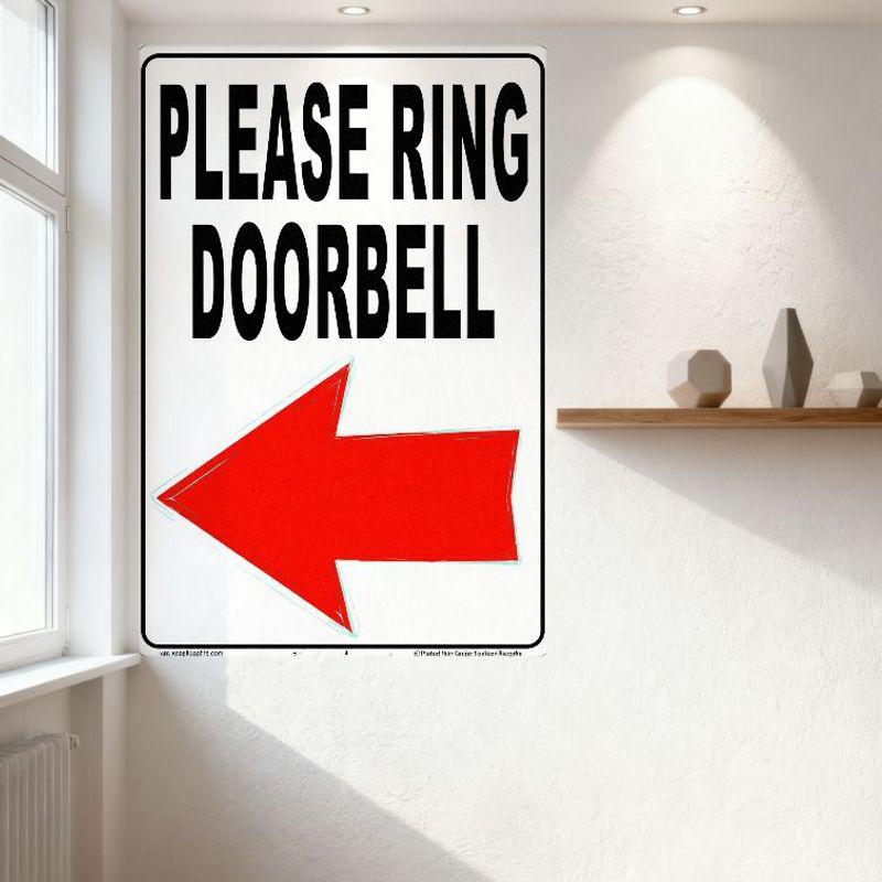 PLEASE RING DOORBELL Metal Tin Sign with Red Arrow, Vintage Style Warning Sign for Home Cafe Store Door Decor, Simple Clear Desi