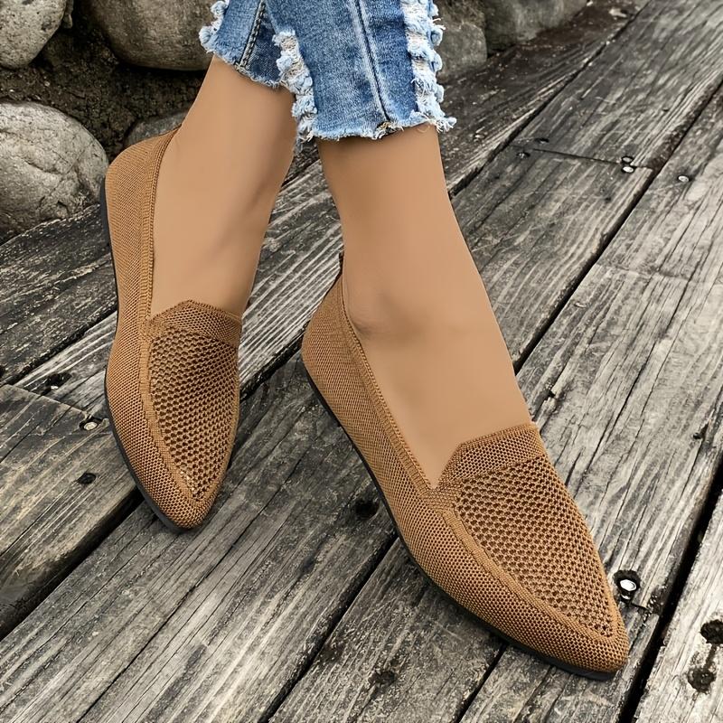 Women's Flat Casual Knit Pointed-Toe Shoes Slip-On Shoes Lightweight and Comfortable Shoes